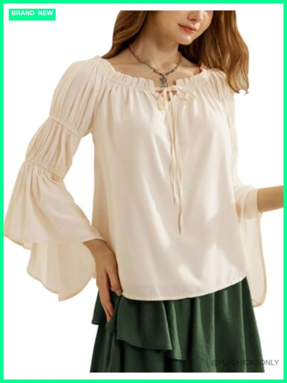Off Shoulder Bell Sleeve Peasant Blouse Renaissance Woven Top